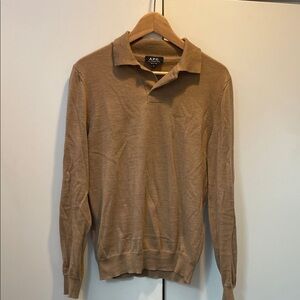 A.P.C. Men’s Camel V-Neck Polo Sweater